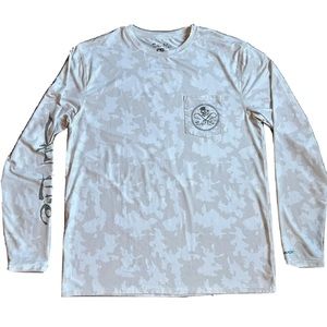 Mens White Gray Camo SALT LIFE SLX Long Sleeve Fishing Training Shirt size L